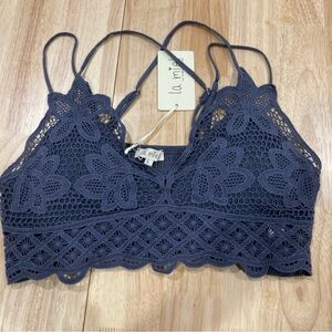 La Miel Smoky Blue Crochet Lace Bralette with Elastic Back Size L